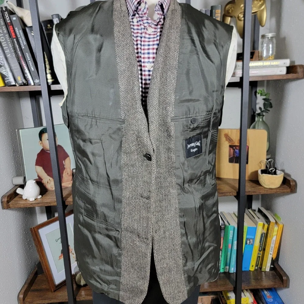 VTG Jeremy Cobb Esquire Mens Tweed Sport Coat Three Button Brown herringbone 44R